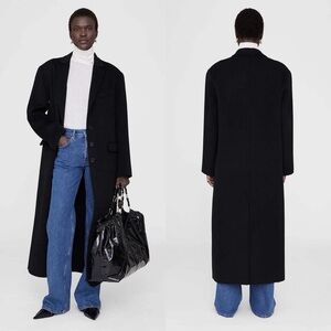 Anine Bing Quinn Cashmere Blend Long Coat Trench Wool Black XS EUC